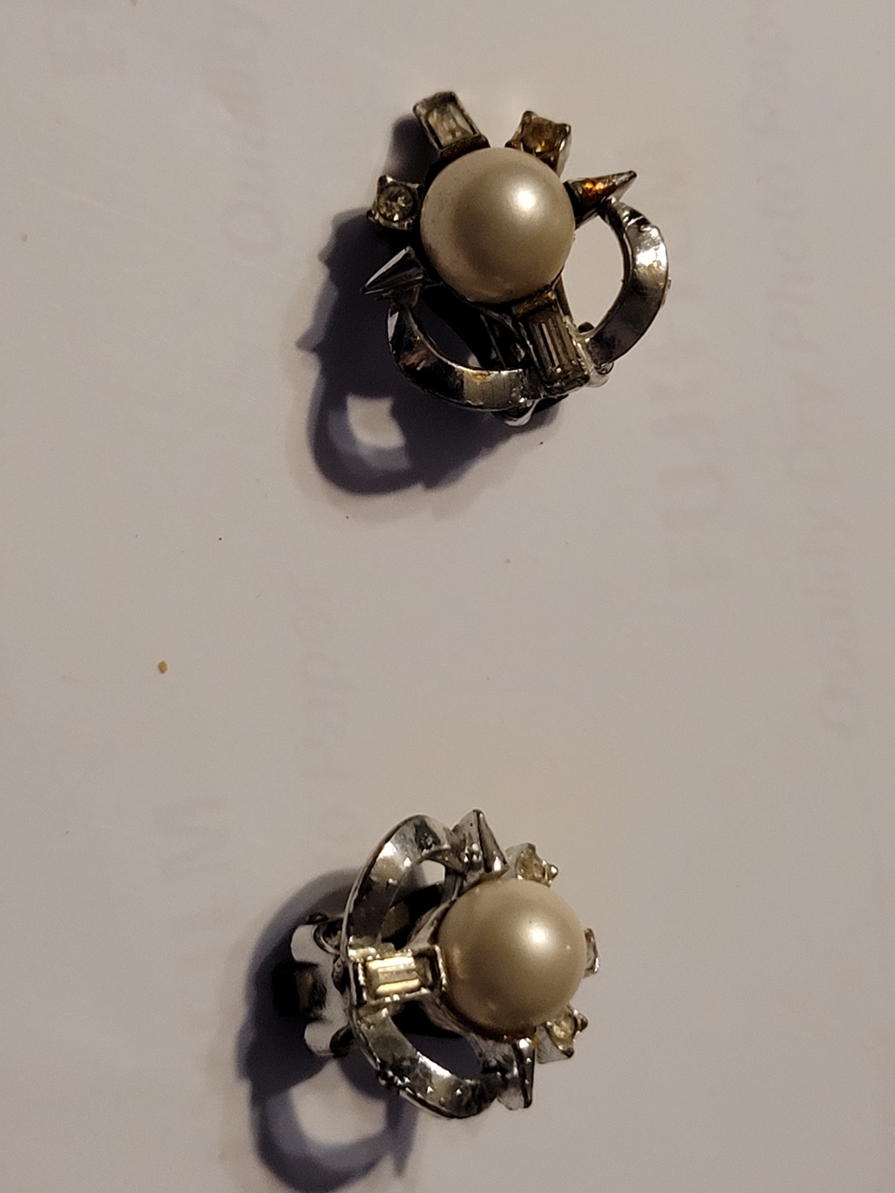 Pearl Center Silver-Tone Clip Earrings - Classic Cream Pearl